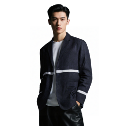 【Design Navy Blue Contrast Stripe Suit】|Notched collar construction|Epaulet snap button design|Double-breasted front|Reflective stripe accents on chest and cuffs|Front large pockets|Suit Specialty Store BS696 【Design Navy Blue Contrast Stripe Suit】|Notched collar construction|Epaulet snap button design|Double-breasted front|Reflective stripe accents on chest and cuffs|Front large pockets|Suit Specialty Store BS696